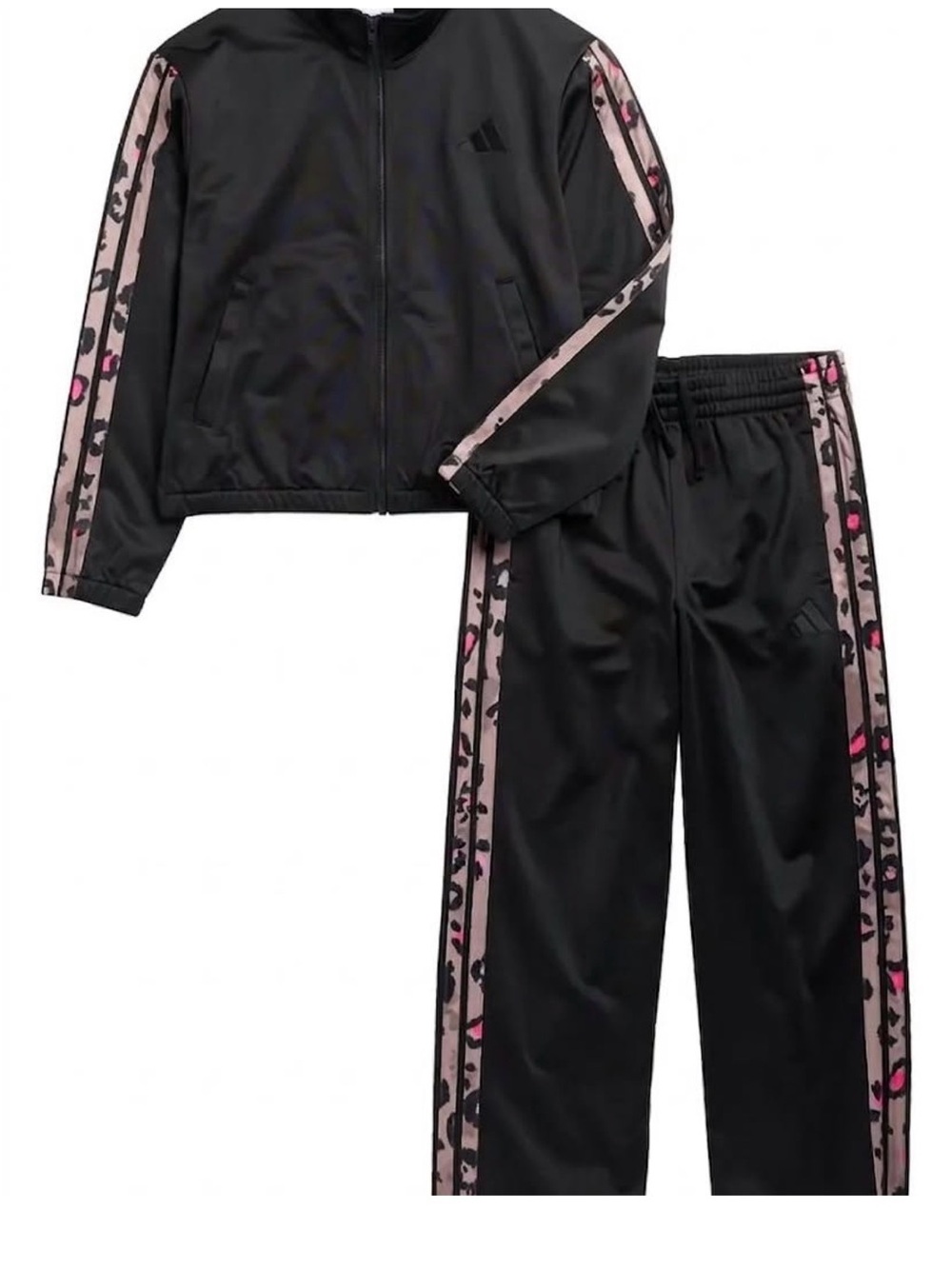Adidas Girls 10/12 Leopard Print Stripe Tracksuit Jacket Pants Set